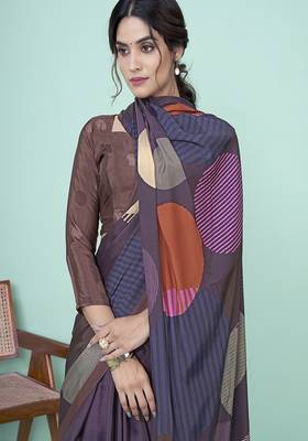 multicolor abstract printed faux crepe saree 3