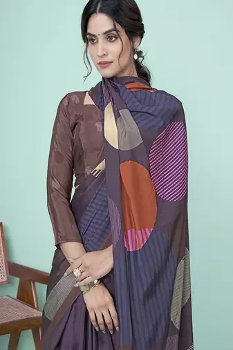 multicolor abstract printed faux crepe saree