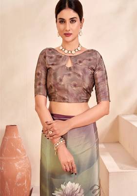 multicolour floral printed faux crepe saree 4