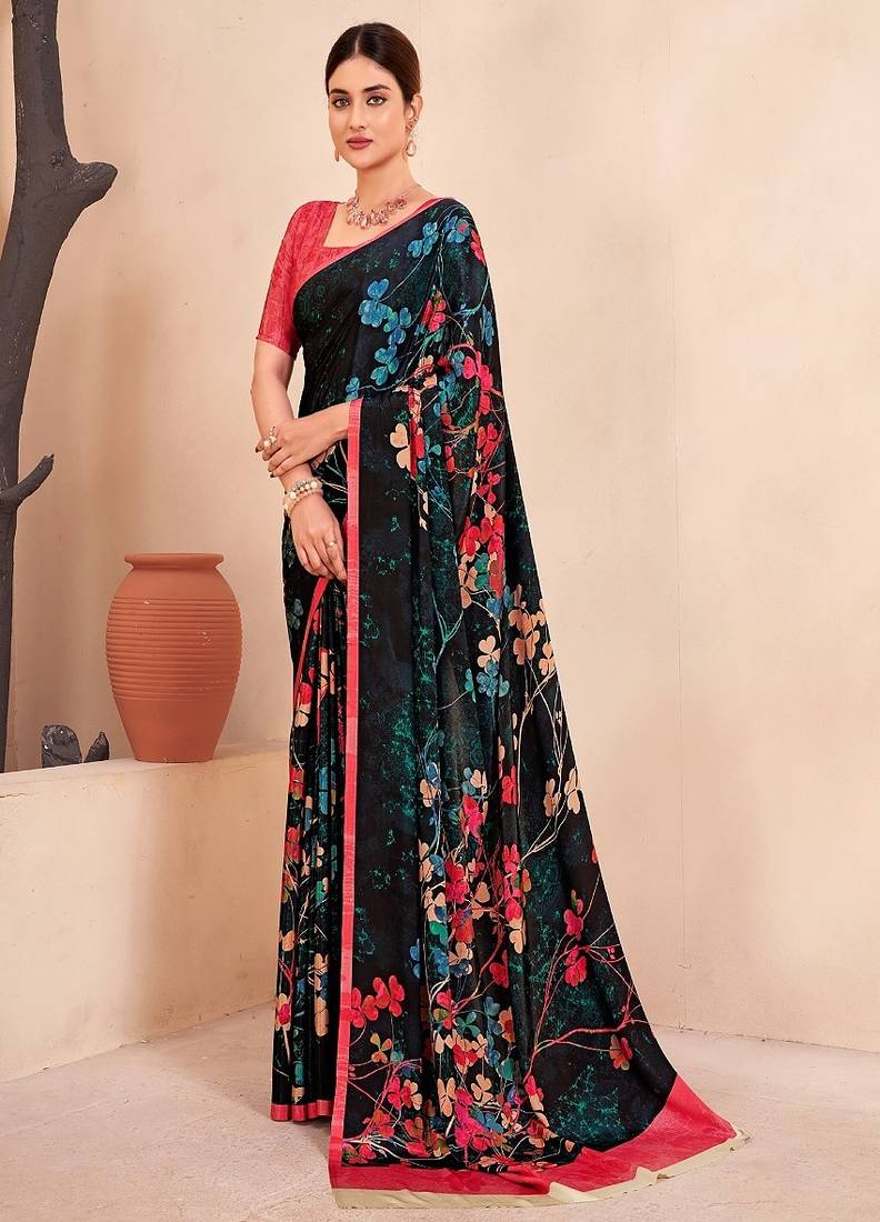 Black  or premium printed saree with blouse