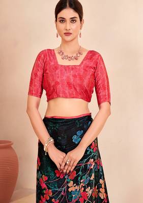 black multicolor floral printed faux crepe saree 4