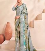 Grey or premium printed saree with blouse