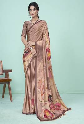 multicolor floral printed faux crepe saree 1