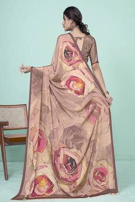 multicolor floral printed faux crepe saree 2