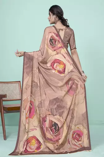 multicolor floral printed faux crepe saree
