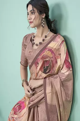 multicolor floral printed faux crepe saree