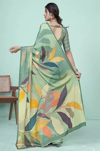 multicolor floral printed saree in soft green tones