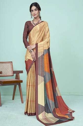 multicolor geometric printed saree with blouse