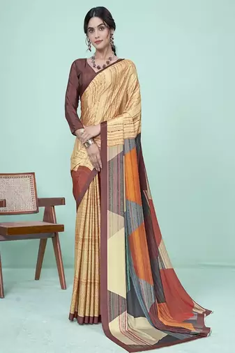 multicolor geometric printed saree with blouse