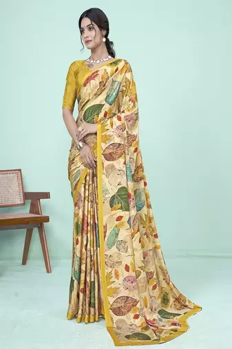 multicolor premium printed saree with designer blouse
