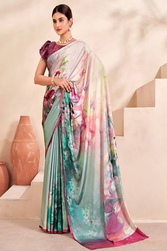 pastel multicolour floral printed faux crepe saree