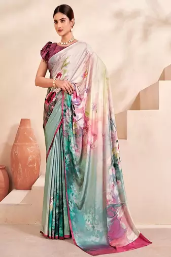 pastel multicolour floral printed faux crepe saree