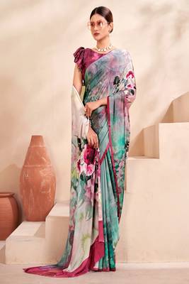 pastel multicolour floral printed faux crepe saree 2