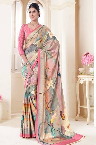 multicolor or premium printed saree with blouse