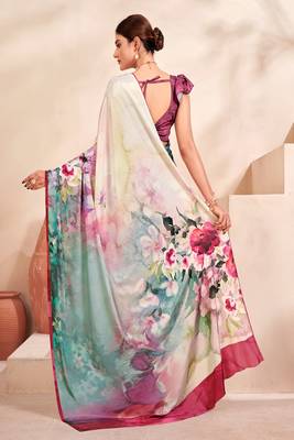 pastel multicolour floral printed faux crepe saree 3