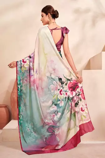 pastel multicolour floral printed faux crepe saree