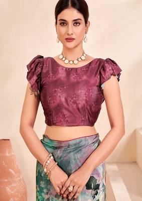 pastel multicolour floral printed faux crepe saree 4