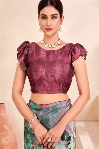 pastel multicolour floral printed faux crepe saree