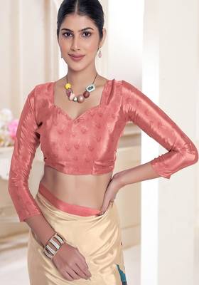 multicolor premium printed beige crepe saree with blouse for women 4