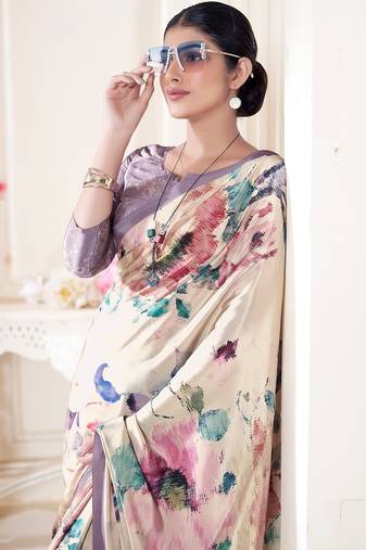 multicolor or premium printed saree with blouse