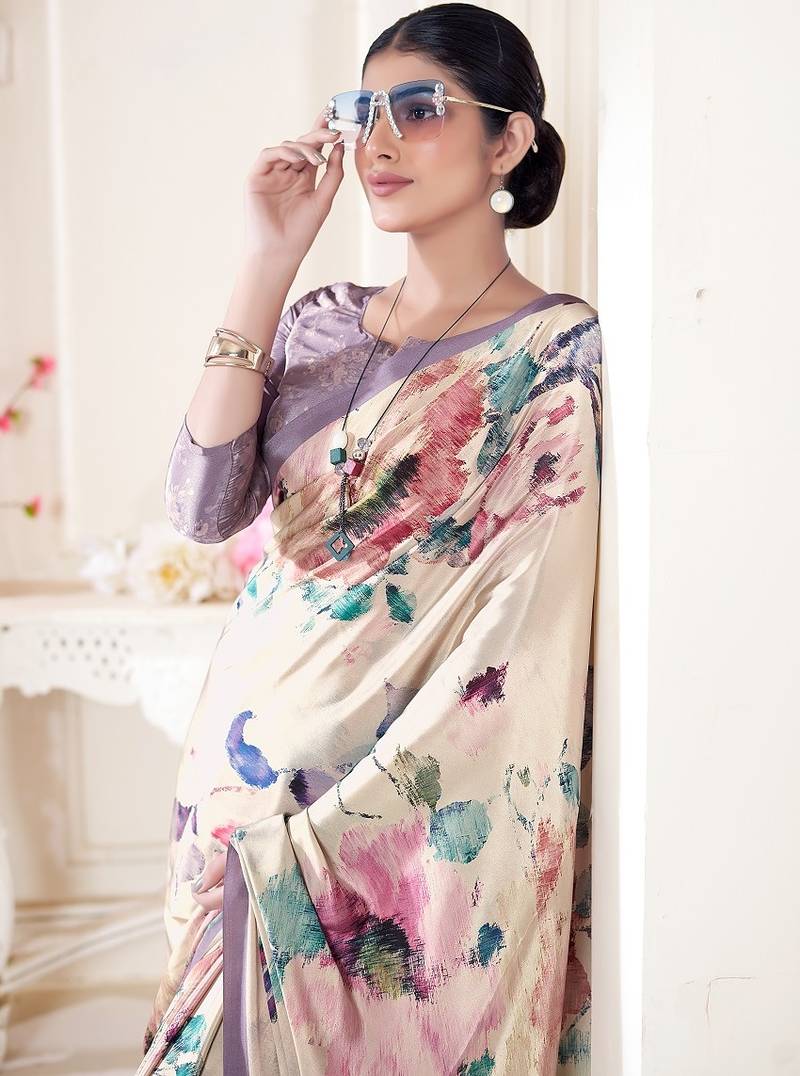 multicolor or premium printed saree with blouse