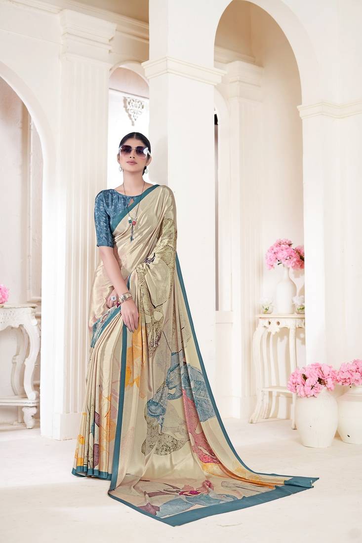multicolor or premium printed saree with blouse