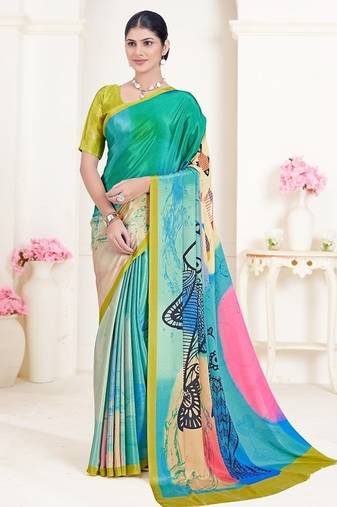 multicolor or premium printed saree with blouse