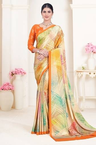 multicolor or premium printed saree with blouse