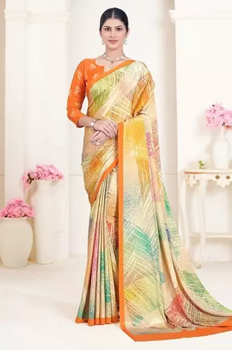 multicolor shades printed crepe saree with blouse