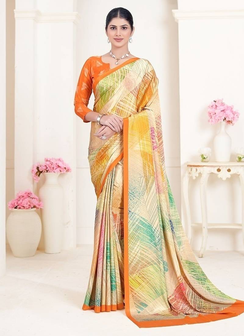 multicolor or premium printed saree with blouse