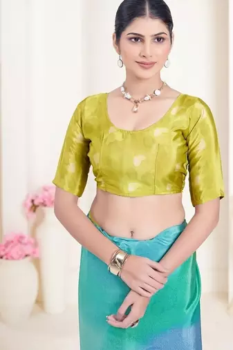 multicolor printed green crepe saree with blouse