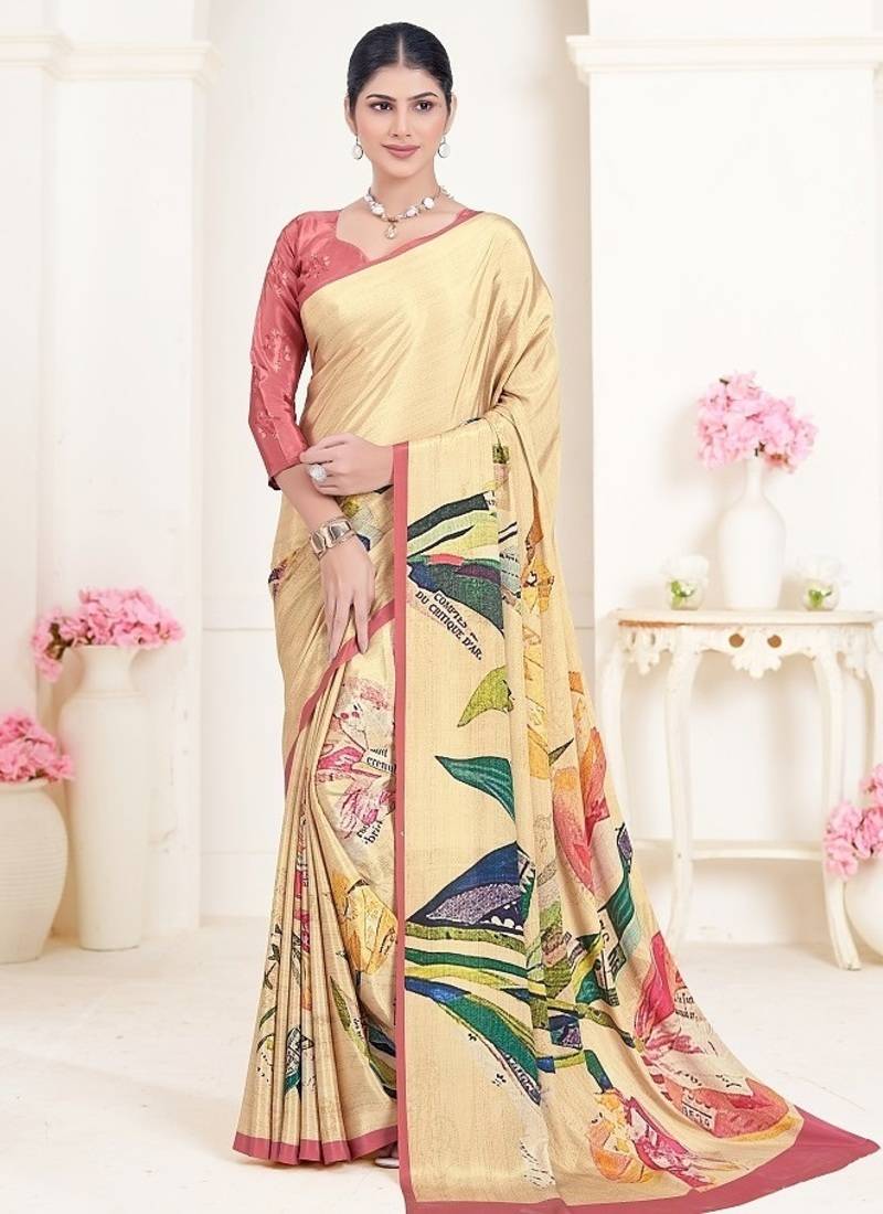 multicolor or premium printed saree with blouse