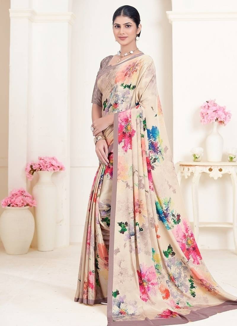 multicolor or premium printed saree with blouse