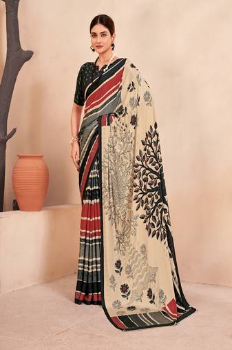 black n cream or premium printed saree with blouse