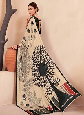 black printed crepe saree with blouse 2
