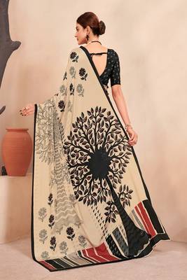 black printed crepe saree with blouse 3