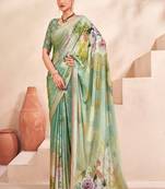 aqua green or premium printed saree with blouse