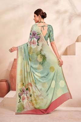 green premium printed crepe saree with blouse 3