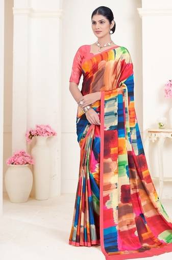 multicolor or premium printed saree with blouse