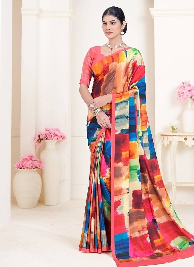 multicolor or premium printed saree with blouse