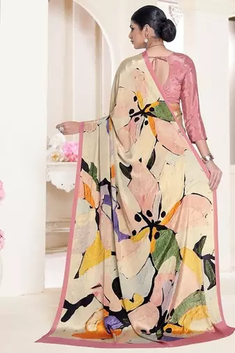 yellow premium printed crepe saree with unstitched blouse