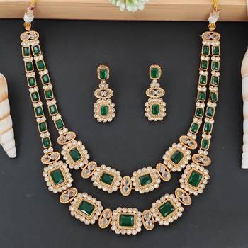 royal green stone double layer necklace set 1