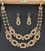Royal green stone double layer necklace set with earrings
