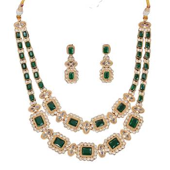 royal green stone double layer necklace set 3