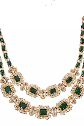 royal green stone double layer necklace set