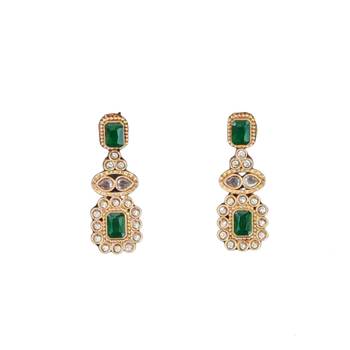 royal green stone double layer necklace set 5