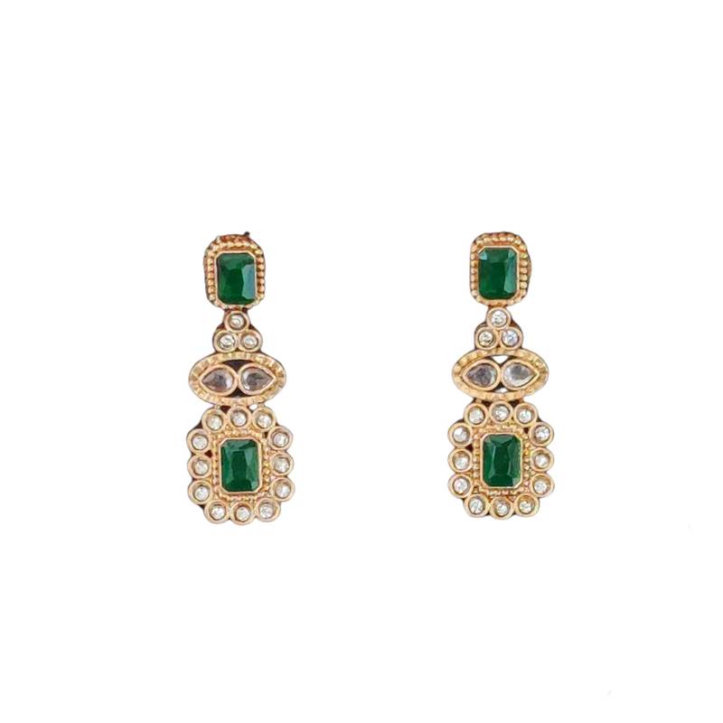 Royal green stone double layer necklace set with earrings