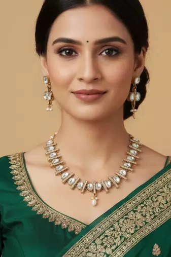 elegant kundan polki necklace set with white stones