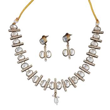 elegant kundan polki necklace set with white stones 3
