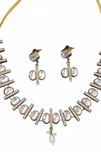 elegant kundan polki necklace set with white stones